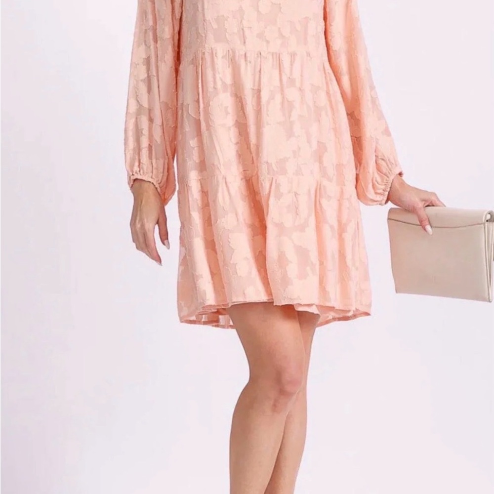 En Creme Peach Floral Mini Dress with Long Sleeves